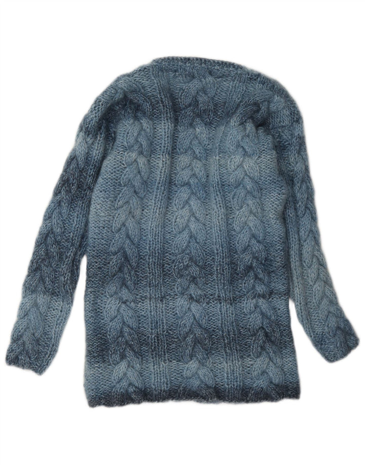 Vintage dame V-hals sweater UK 12 Medium blå stribet