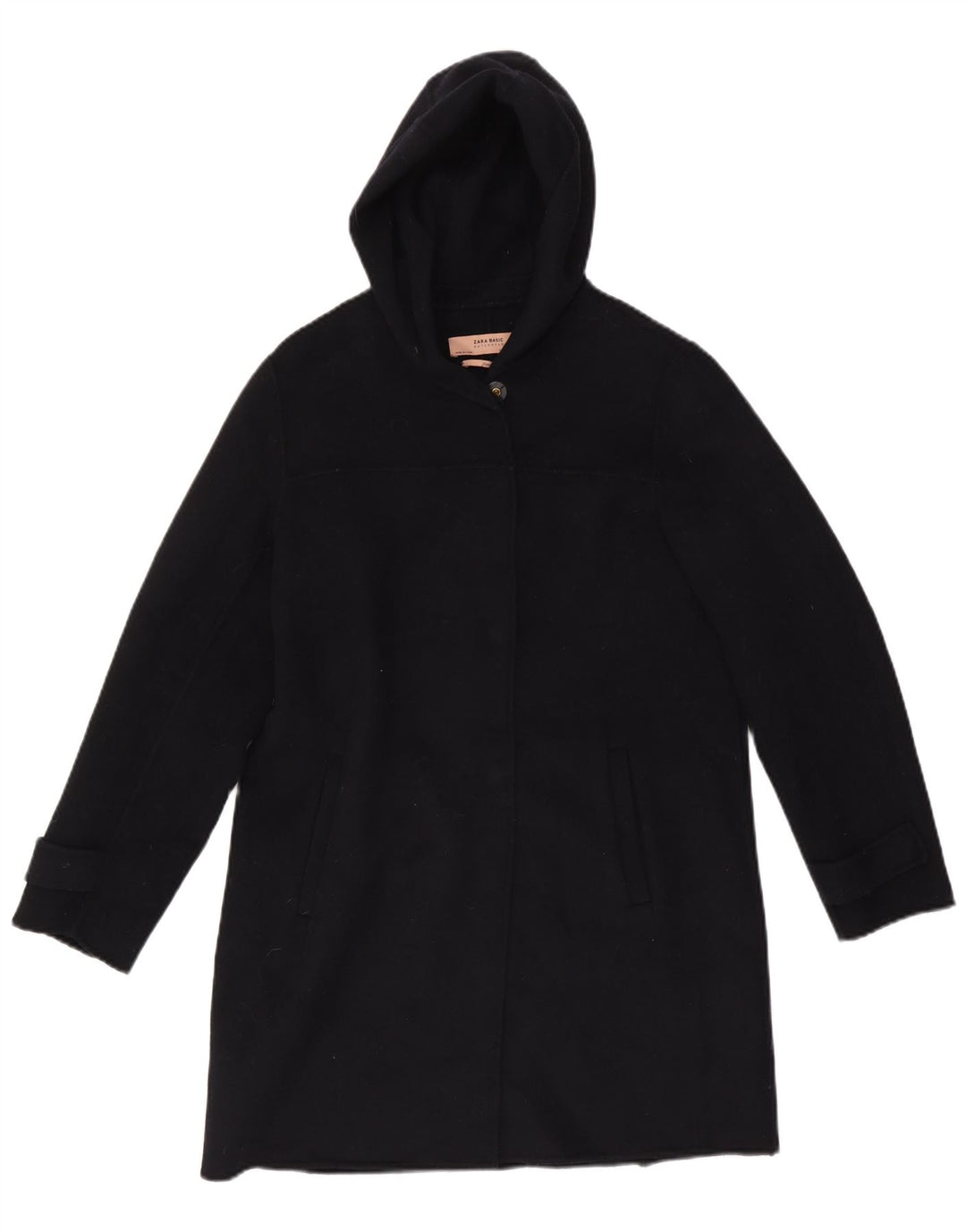 Zara Dame Hætte Overfrakke UK 14 Medium Sort