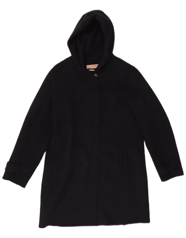 Zara Dame Hætte Overfrakke UK 14 Medium Sort