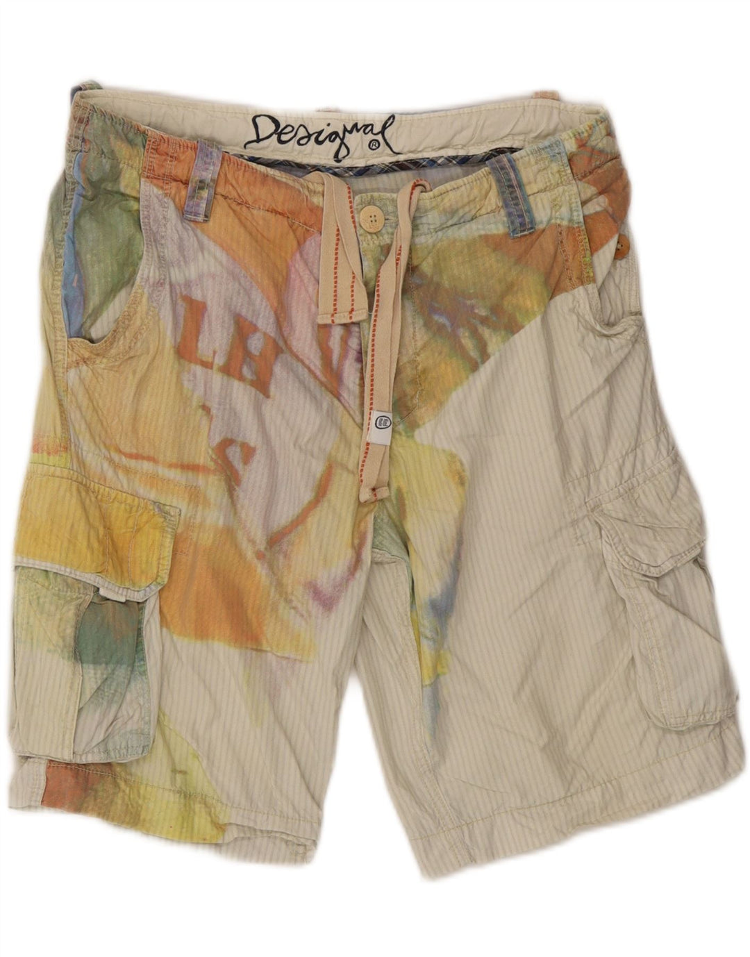 Desigual Herre Graphic Cargo Shorts EU 42 Medium W34 Beige Bomuld
