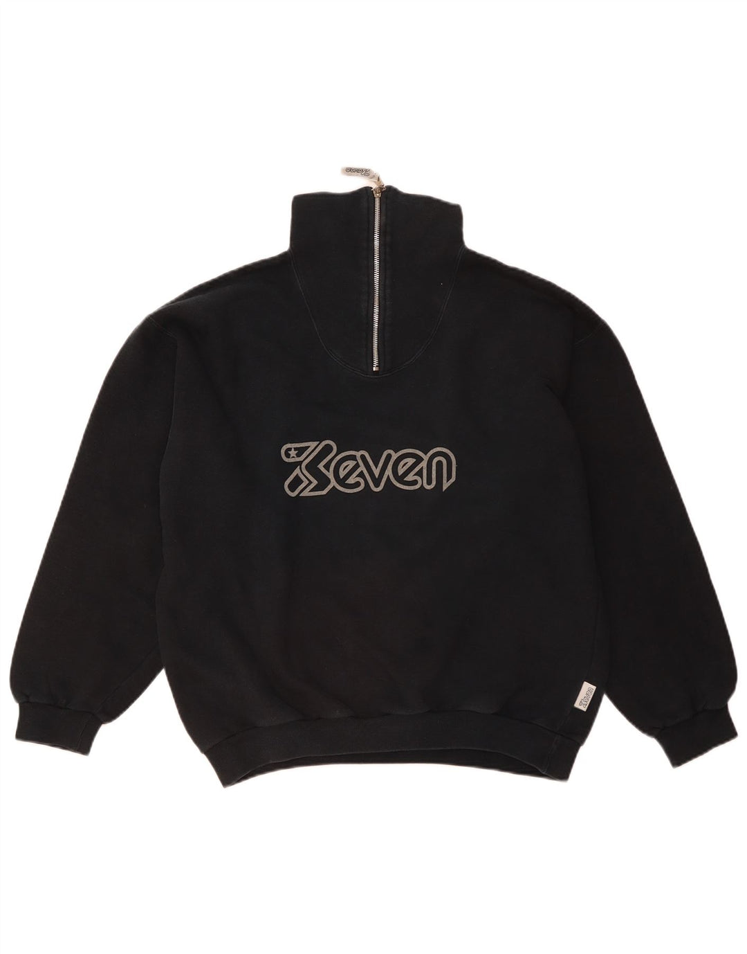 SEVEN 7 Herre grafisk lynlås-hals sweatshirt jumper stor marineblå bomuld