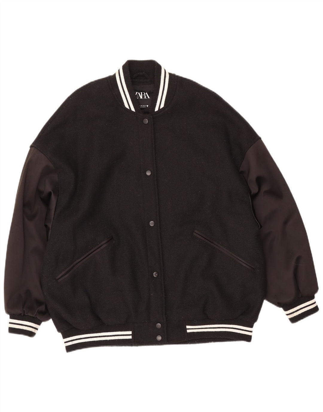 ZARA Varsity-jakke i overstørrelse til kvinder UK 6 XS Sort Colourblock Uld