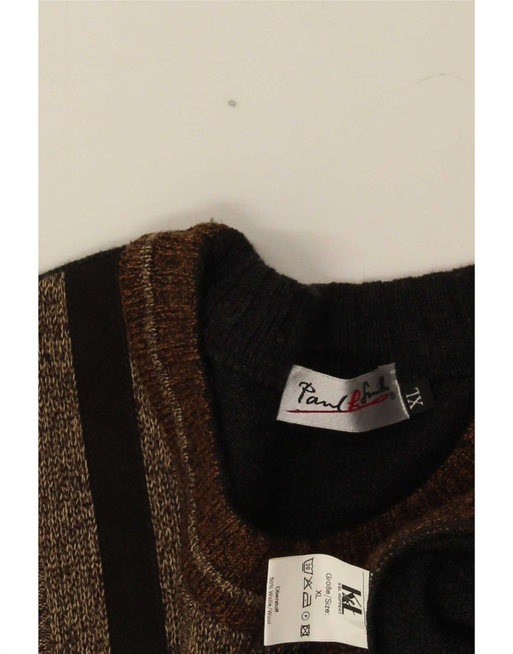 Vintage herre sweater med rund hals XL flerfarvet Colourblock Uld