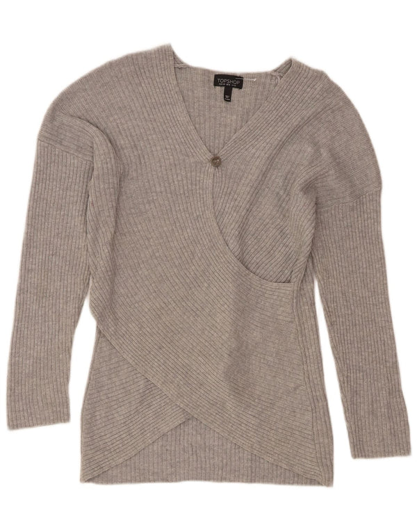 Topshop Dame V-hals sweater UK 12 Medium Grå Akryl