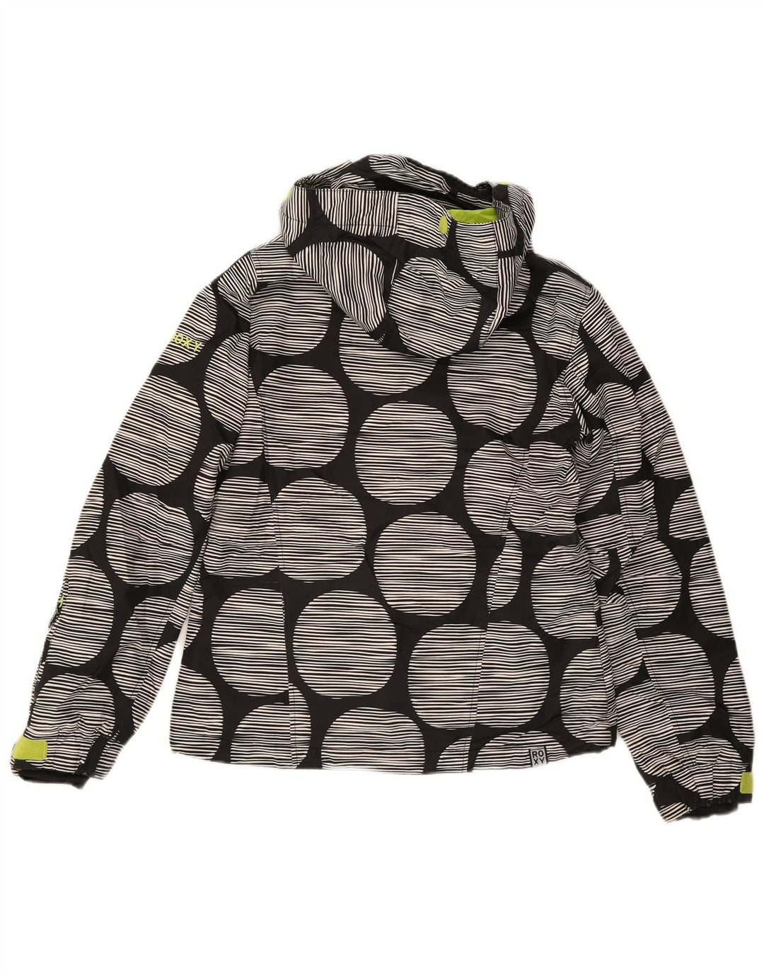 ROXY Womens Hooded Windbreaker Jacket UK 14 Medium Black Geometric