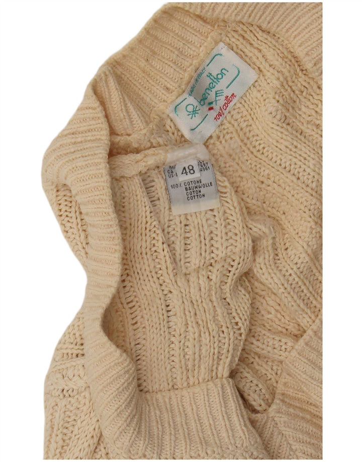 Benetton Dame V-hals sweater IT 48 XL Beige Bomuld