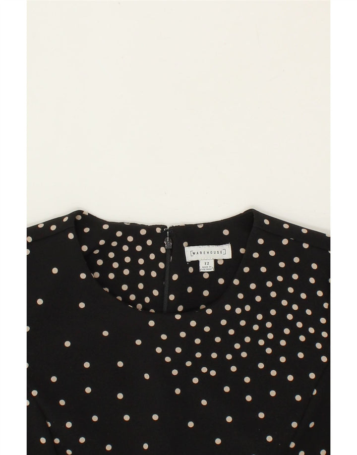 WAREHOUSE Womens A-Line Dress UK 12 Medium Black Spotted Polyester Vintage Warehouse and Second-Hand Warehouse from Messina Hembry 
