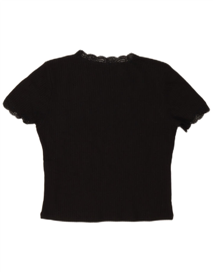 Zara Womens Crop Bluse Top UK 14 Large Black Bomuld