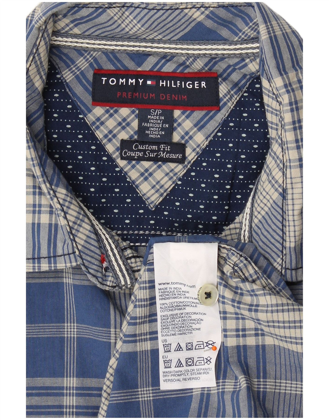 TOMMY HILFIGER Herre Custom Fit skjorte, lille blå ternet bomuld
