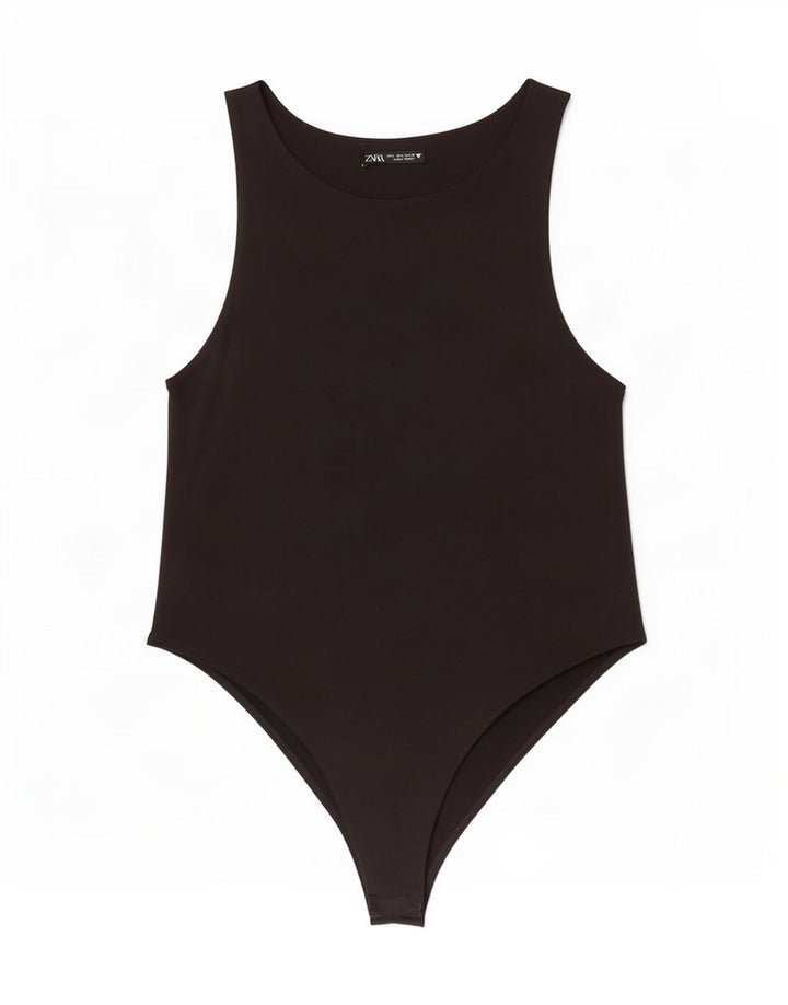 Zara Womens Sleeveless Bodysuit UK 14 Large Black