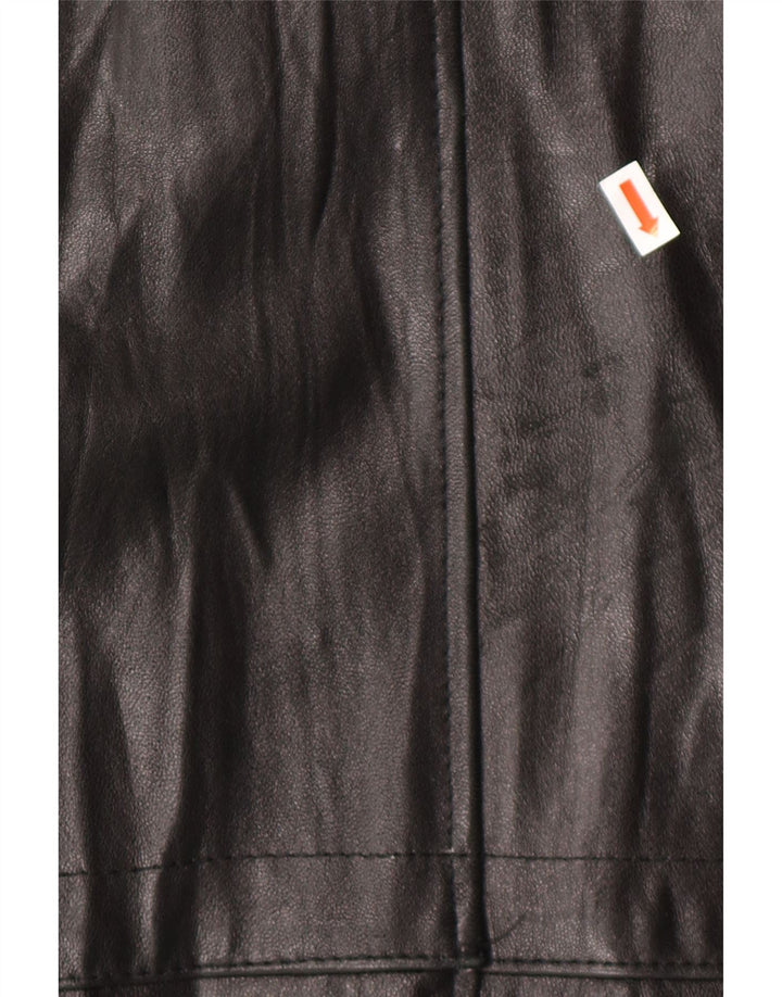 VINTAGE Herre Loose Fit Læderfrakke UK 38 Medium Sort Læder