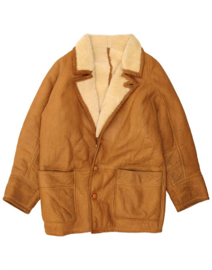 Vintage Herre Shearling Jacket UK 40 Stort brunt læder