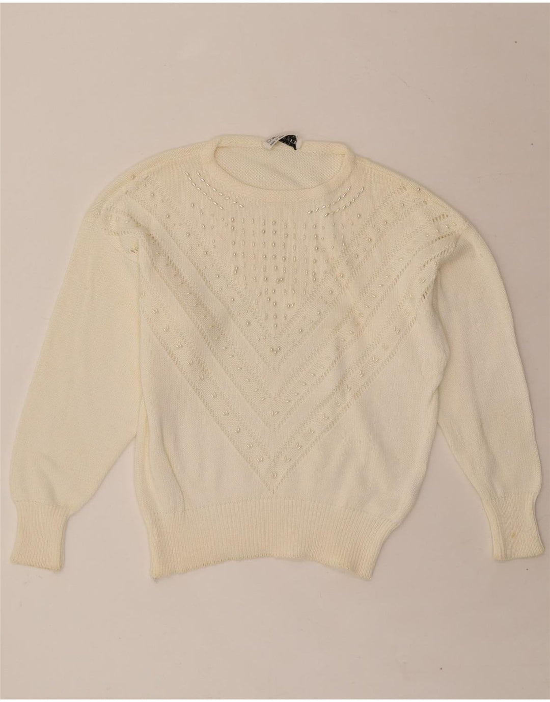 CARLO BARBERA Womens Crew Neck Jumper Sweater UK 14 Medium Off White Vintage Carlo Barbera and Second-Hand Carlo Barbera from Messina Hembry 