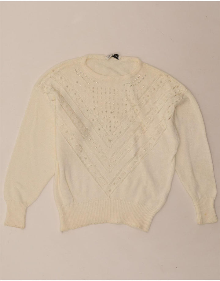 CARLO BARBERA Womens Crew Neck Jumper Sweater UK 14 Medium Off White Vintage Carlo Barbera and Second-Hand Carlo Barbera from Messina Hembry 