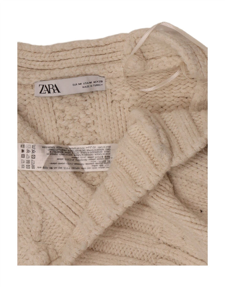 Zara Womens Crop Oversized cardigan sweater UK 14 Medium Off White Akryl