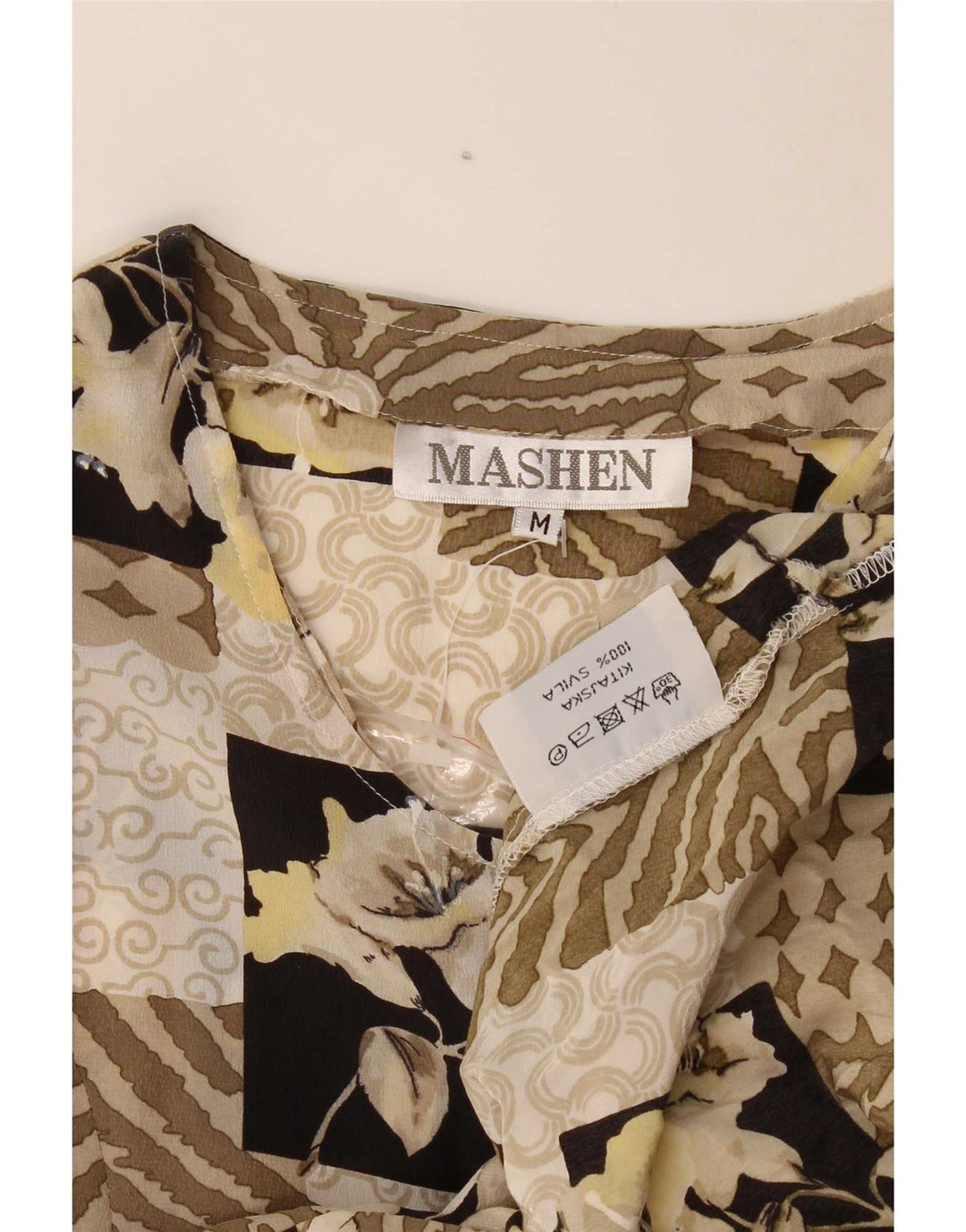 Vintage tekjole til kvinder UK 14 Medium Beige Patchwork Silke