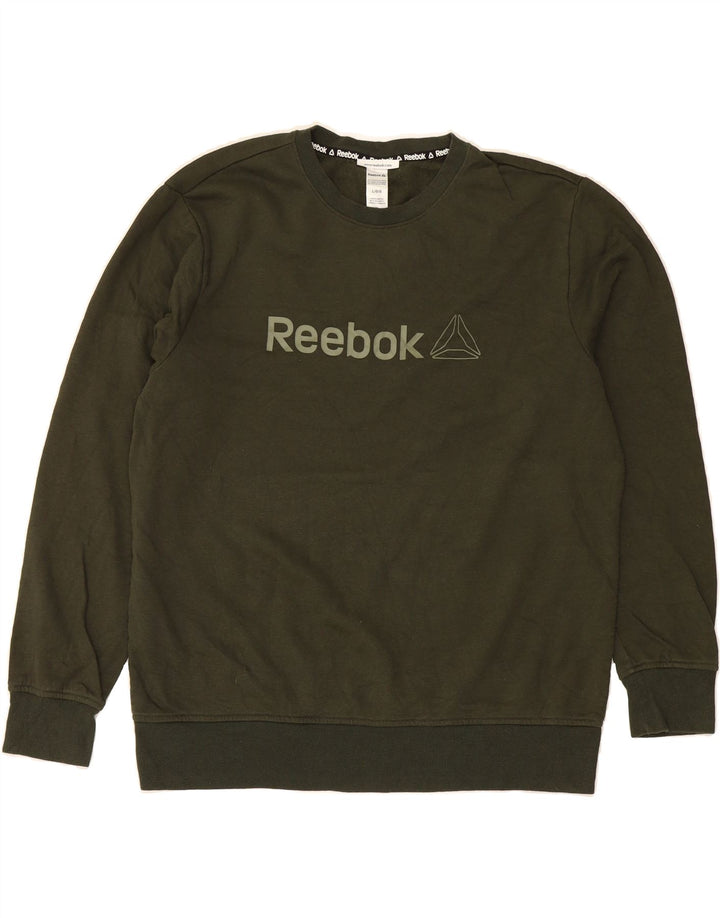 REEBOK Mens Graphic Sweatshirt Jumper Large Green Cotton Vintage Reebok and Second-Hand Reebok from Messina Hembry 