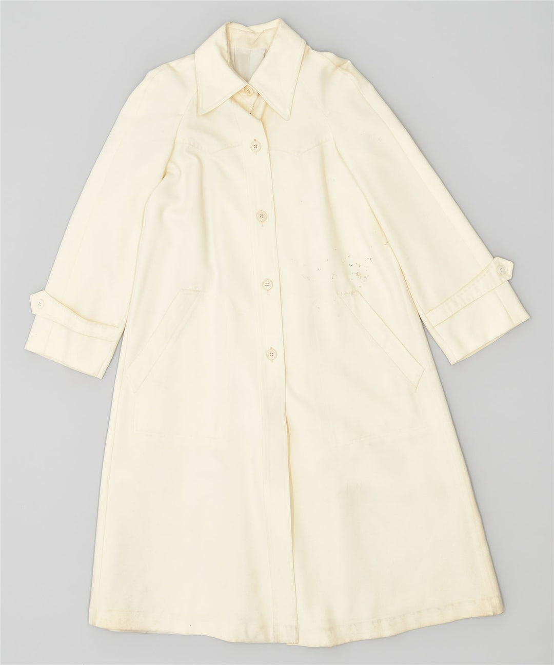 VINTAGE Dame Overfrakke UK 4 XS Off White