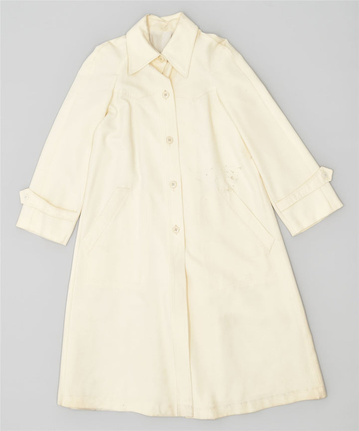 VINTAGE Dame Overfrakke UK 4 XS Off White