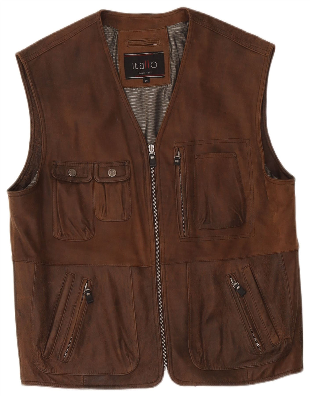 Itallo Herre Læder Gilet IT 50 Stor Brun