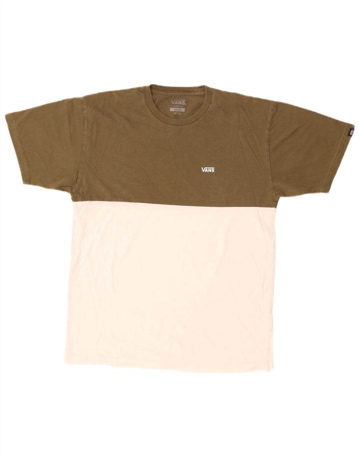 Vans Herre Classic Fit T-Shirt Top Medium Khaki Colourblock Bomuld