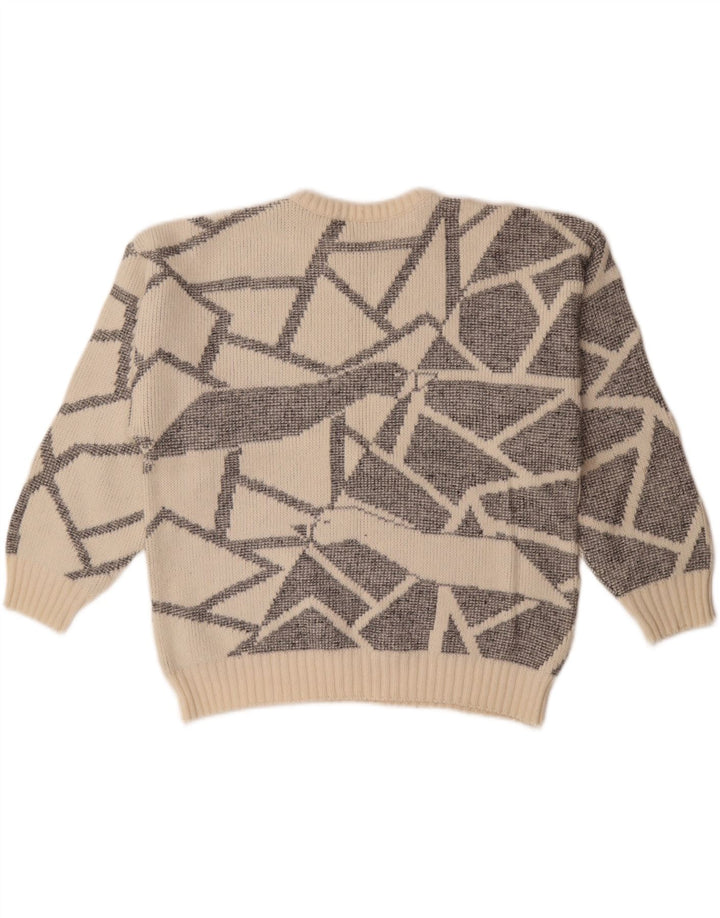 Vintage Dame Boat Neck Jumper Sweater EU 38 Medium Off White Geometrisk