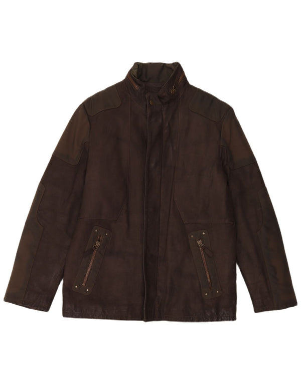 Vintage læderjakke med hætte til mænd IT 52 Large Brown