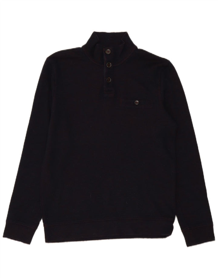 Ted Baker Herre Button Neck Jumper Sweater Størrelse 2 Small Navy Blue Modern