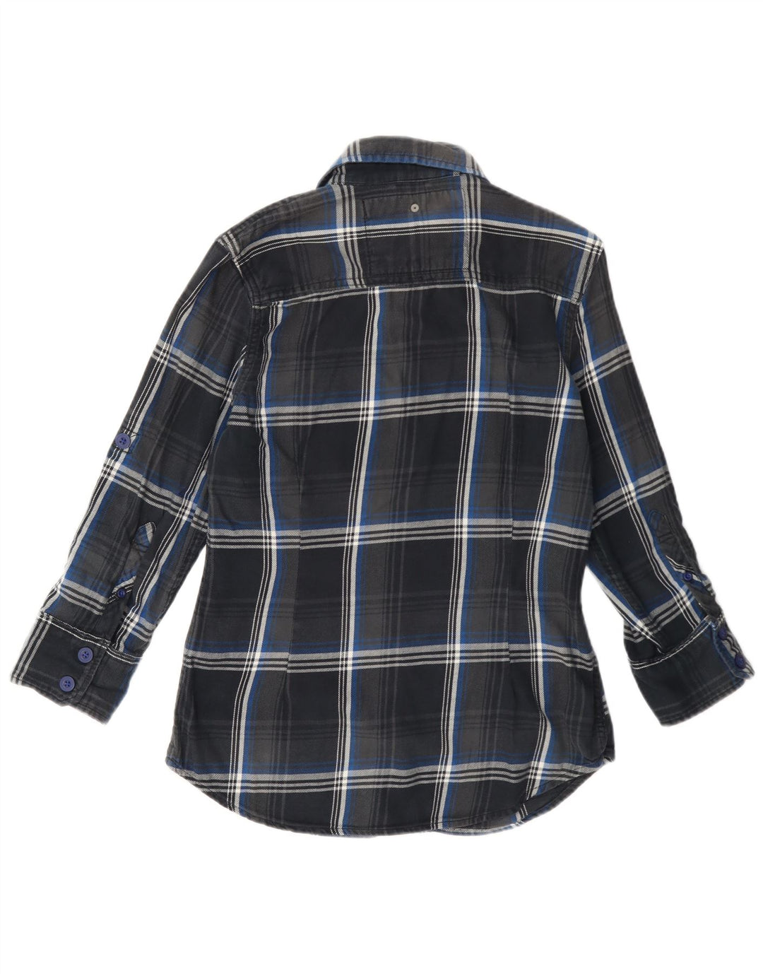 Superdry Flanelskjorte til kvinder UK 14 Medium Navyblå Plaid Bomuld