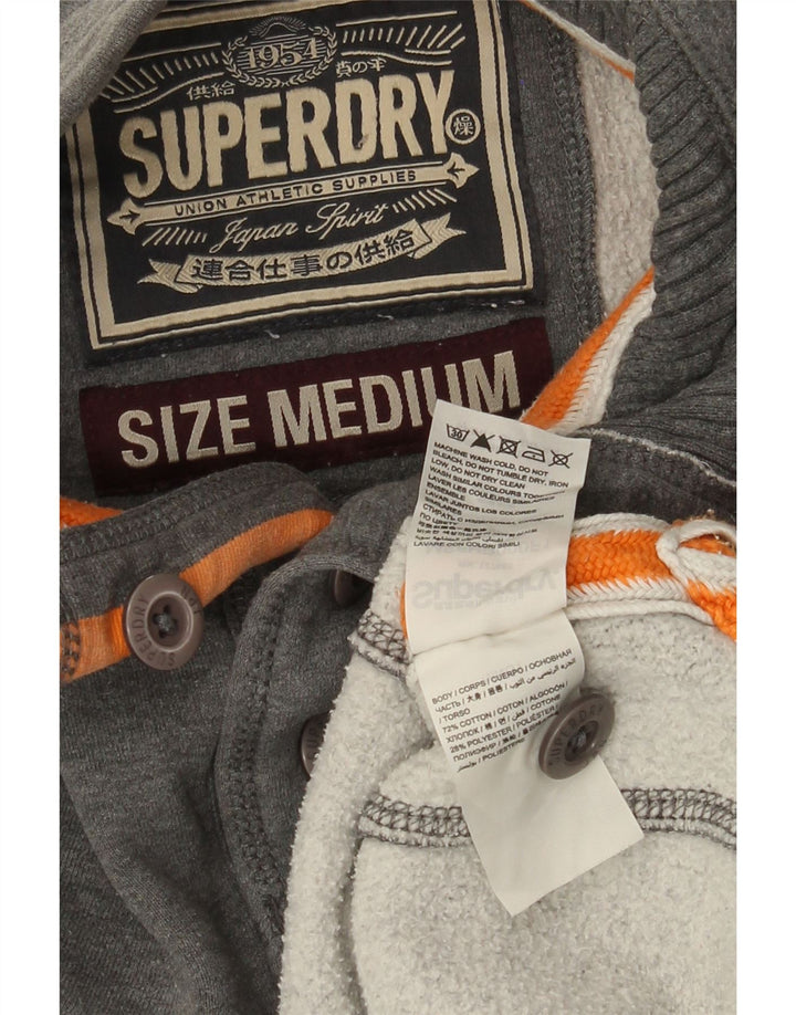 Superdry Herre Button Neck Sweatshirt Jumper Medium Grey Bomuld