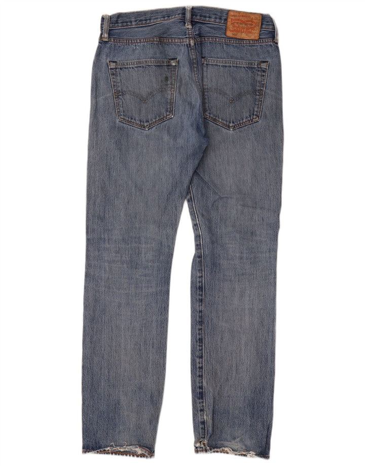 Levi's Herre 501 Distressed Straight Jeans W32 L32 Blå Bomuld