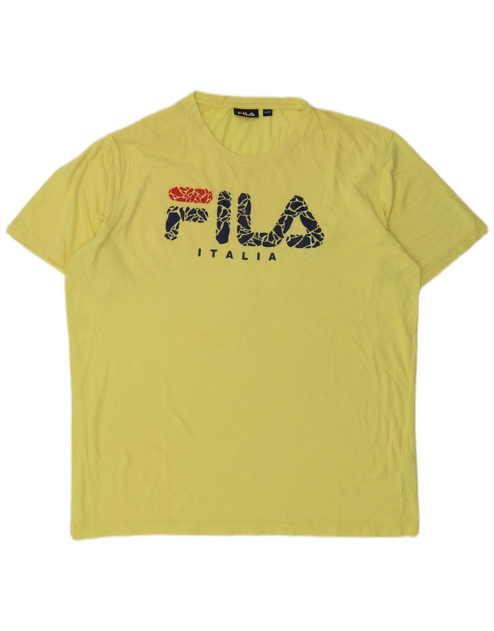 FILA Herre Grafisk T-Shirt Top XL Gul Bomuld
