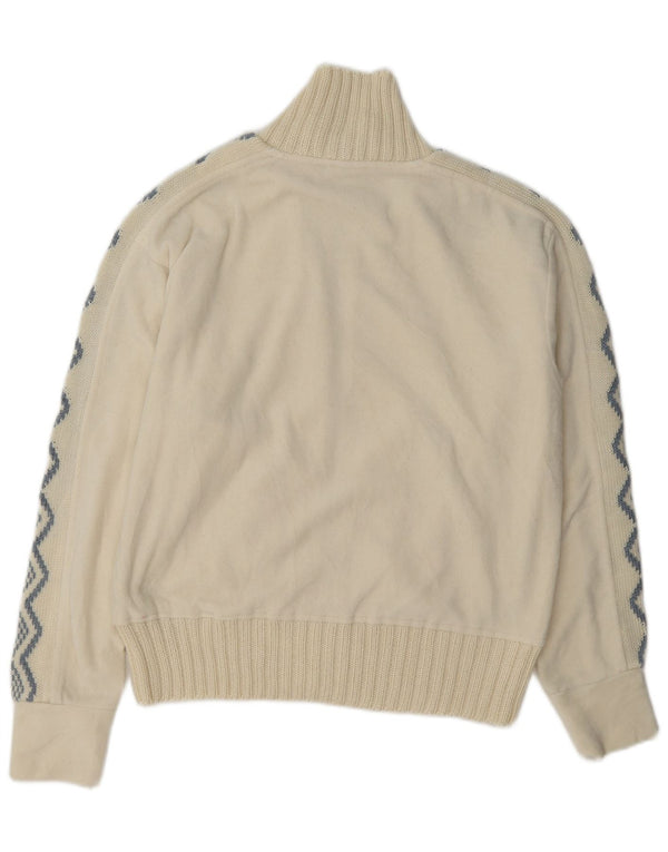 Vintage fleecejakke til kvinder UK 14 Large Off White Geometrisk Polyester