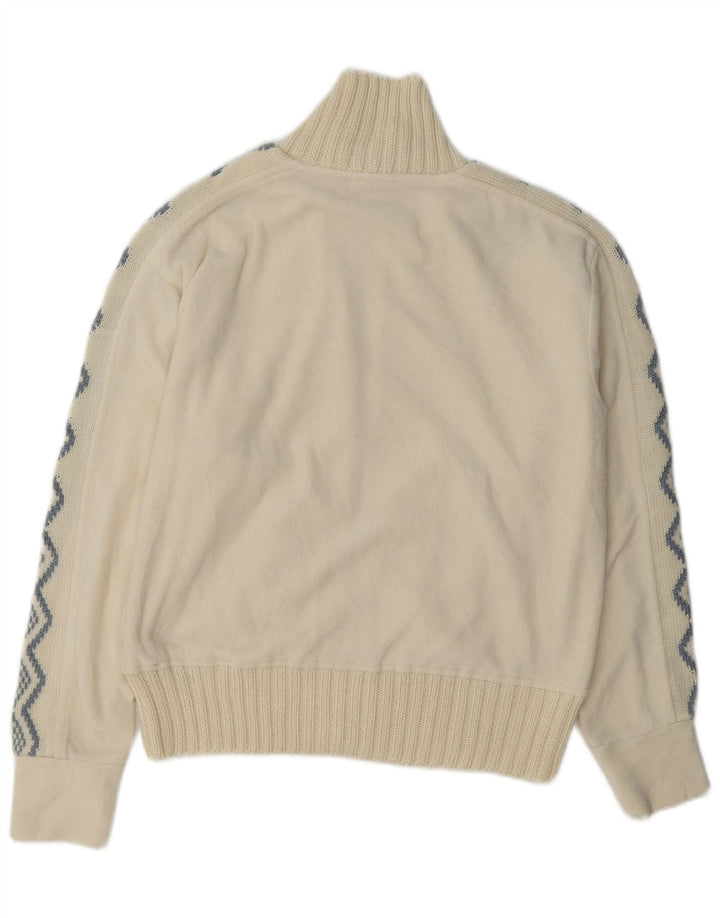 Vintage fleecejakke til kvinder UK 14 Large Off White Geometrisk Polyester