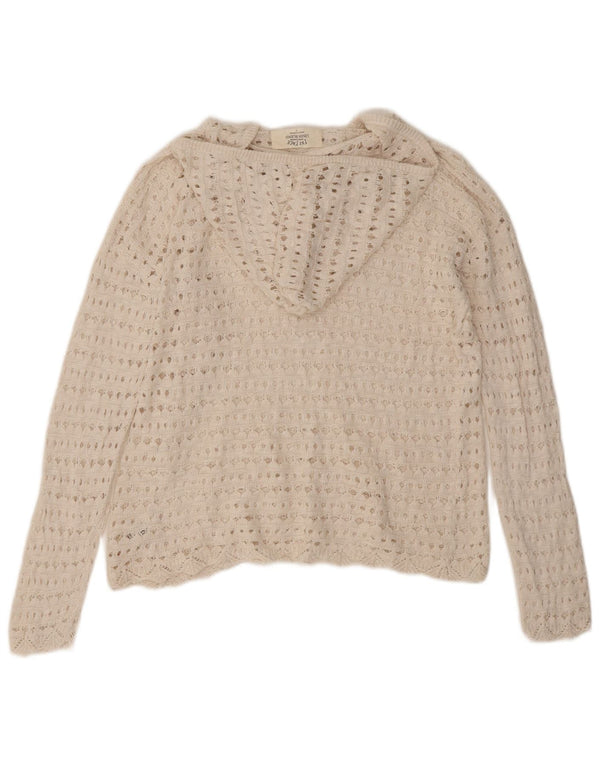 Fat Face Dame Oversized Hæklet Jumper Sweater UK 10 Small White