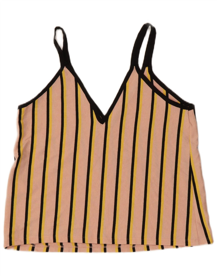 Zara Dame Cami Top UK 14 Large Pink Stribet Polyester