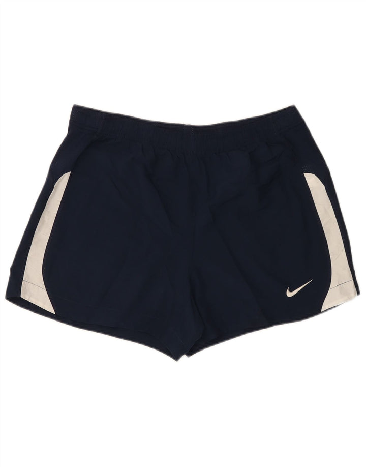 NIKE Dri Fit sportsshorts til kvinder UK 12/14 Medium Navy Blue Colourblock