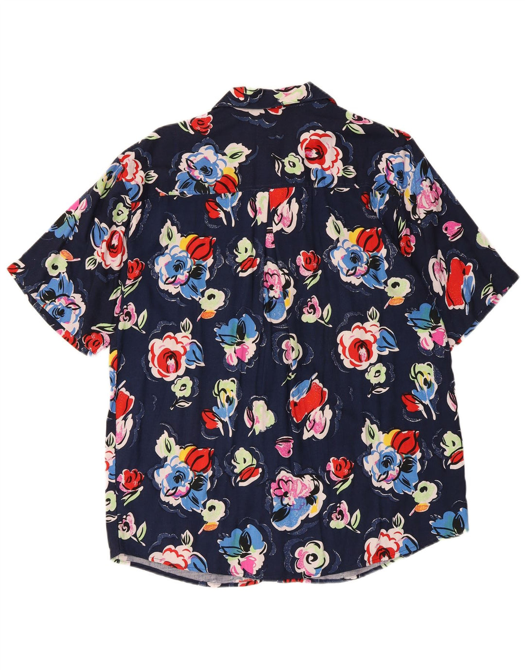 Vintage Kortærmet Herreskjorte Medium Navy Blue Floral Viscose