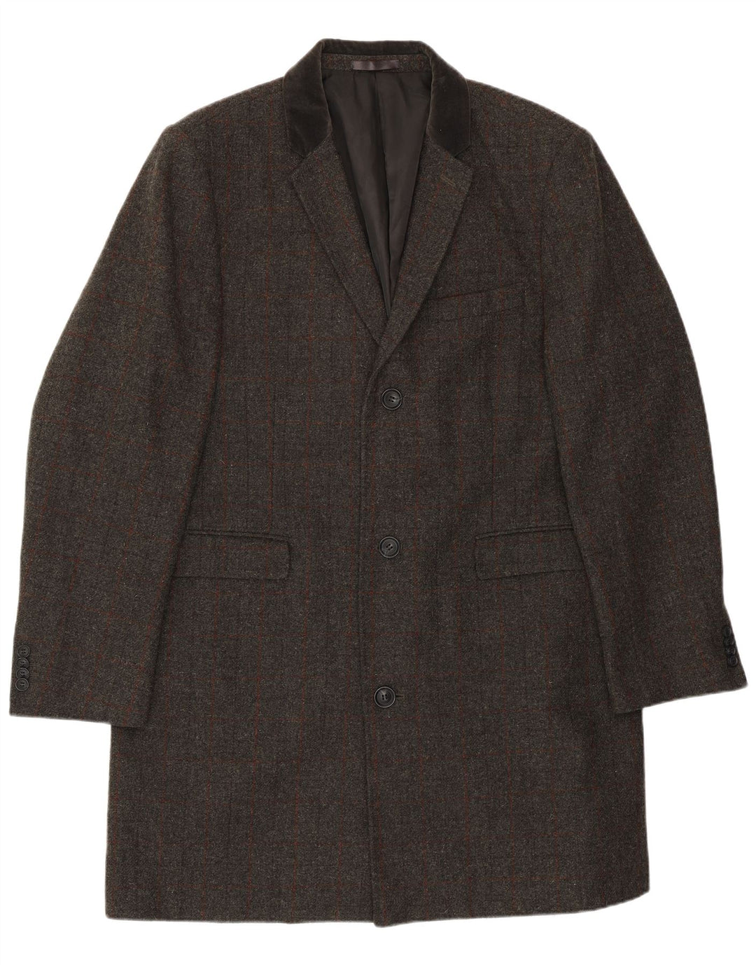 VINTAGE Herre Regular Longline 3-knaps blazerjakke UK 46 3XL Grå ternet