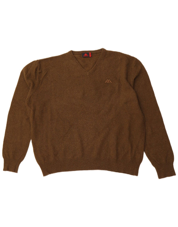 KAPPA Dame V-hals sweater UK 16 Stor Khaki lammeuld