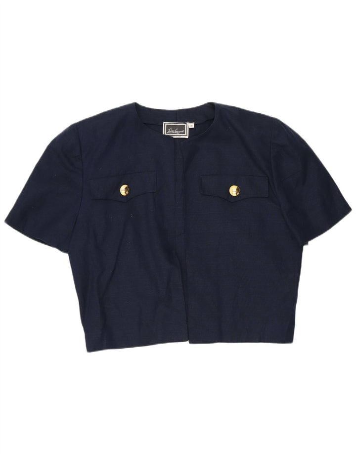Luisa Spagnoli Dame Kortærmet Bolero Top UK 12 Medium Navy Blue Bomuld