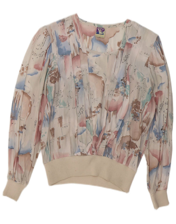 C & A kvinders abstrakt mønster langærmet bluse Top UK 14 Medium White