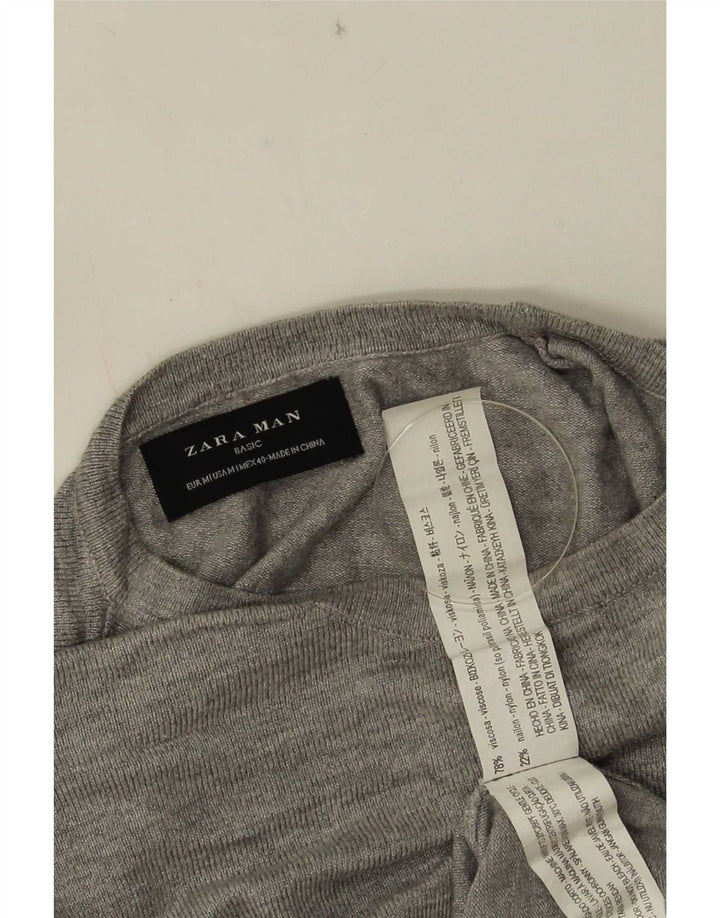 Zara Herre sweater med rund hals, mellemgrå viskose