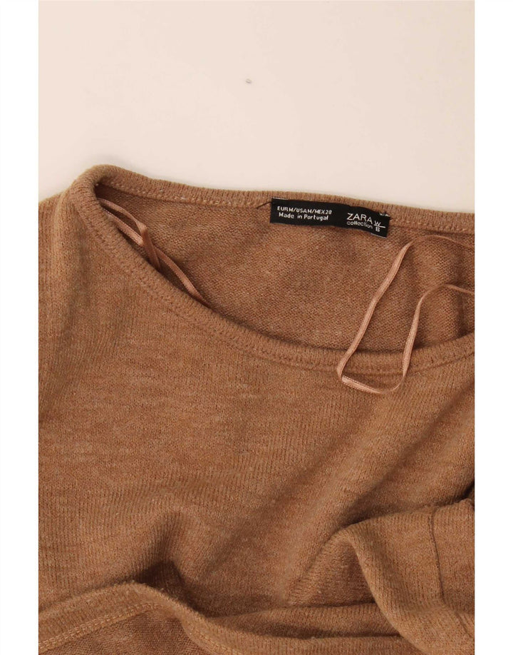 Zara Off Shoulder Bluse Top UK 14 Medium Beige Flecked