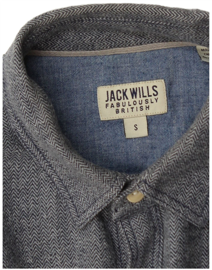 JACK WILLS Mens Flannel Shirt Small Navy Blue Chevron Cotton