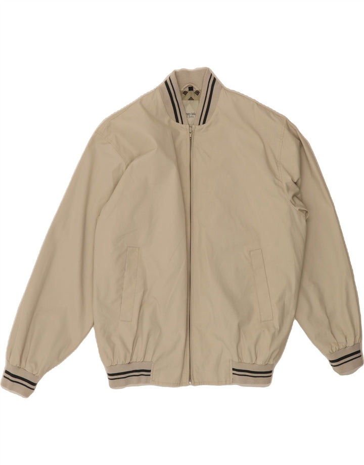 HAPPY LIFE Mens Bomber Jacket IT 54 2XL Beige Cotton Vintage Happy Life and Second-Hand Happy Life from Messina Hembry 