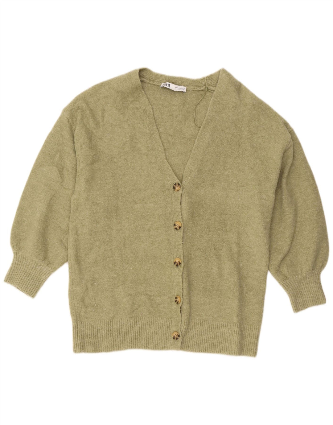 Zara Womens Oversized Cardigan Sweater UK 10 Small Khaki Acryl