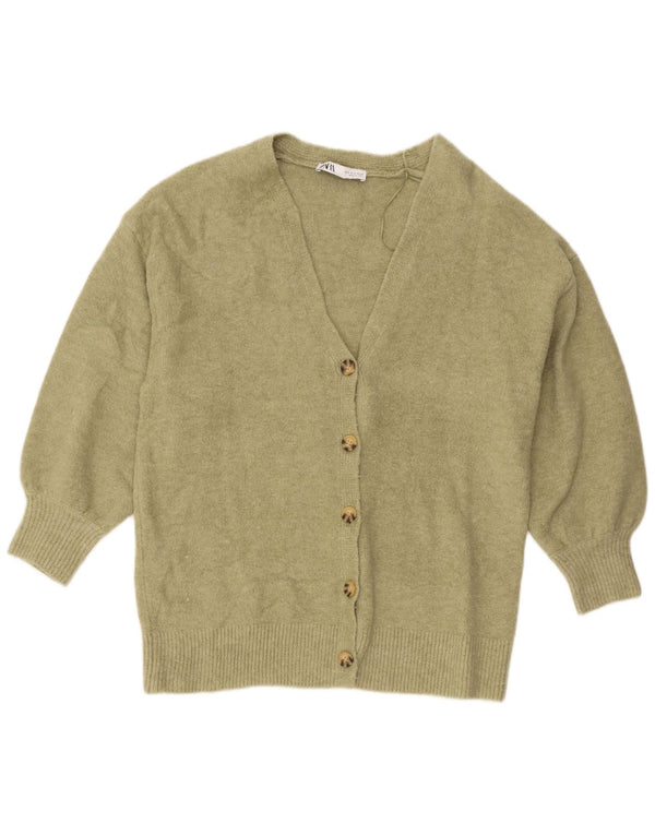 Zara Womens Oversized Cardigan Sweater UK 10 Small Khaki Acryl