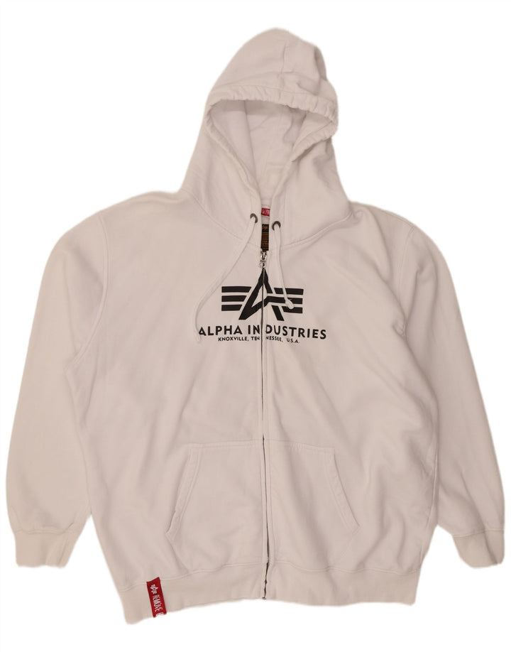 ALPHA INDUSTRIES Herre grafisk hættetrøje med lynlås 4XL hvid bomuld