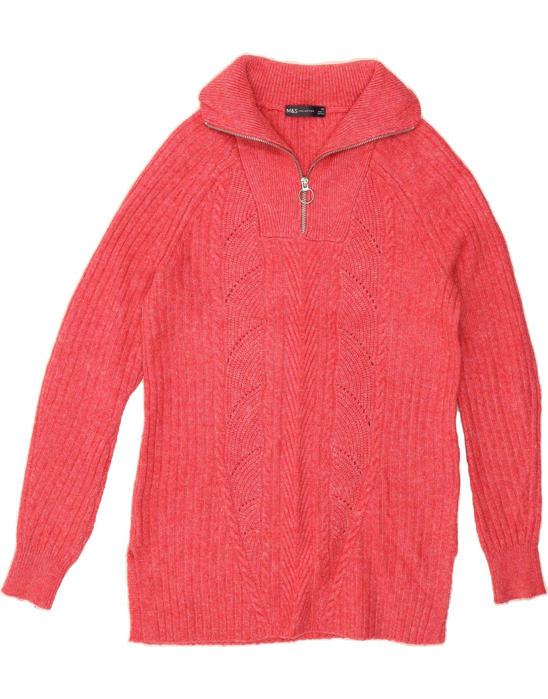 MARKS & SPENCER Womens Oversized Zip Neck Jumper Sweater UK 6 XS Pink Vintage Marks & Spencer and Second-Hand Marks & Spencer from Messina Hembry 